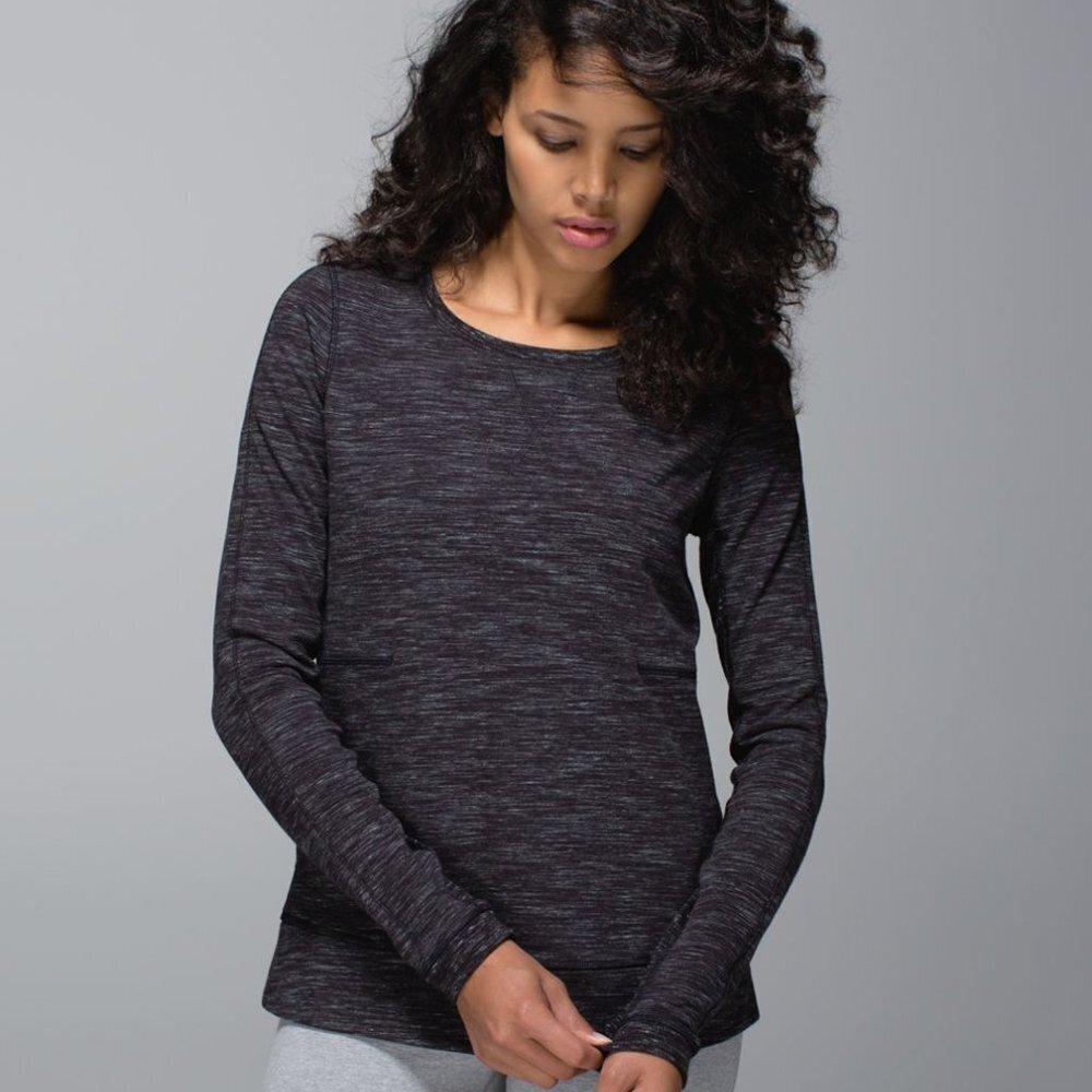 Lululemon Exhalation Pullover II Heathered Marled Black / Gray Long Sleeve Sz 6
